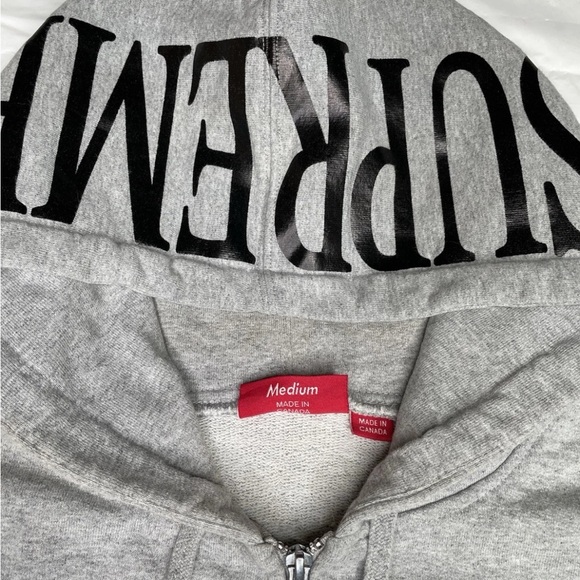 Supreme Spellout Hood Gray Zip-Up Sweater for Men - Picture 4 of 7